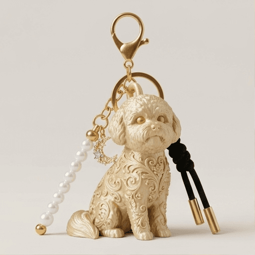 ビションフリーゼのルネサンス肖像画キーホルダー(シルクゴールド)