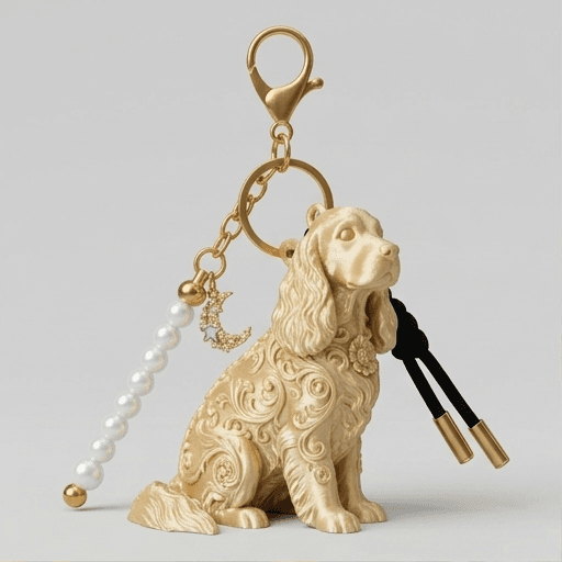 コッカースパニエルのルネサンス肖像画キーホルダー(シルクゴールド)