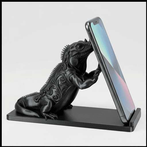 サイイグアナのルネサンス肖像画スマホスタンド(シルクブラック)