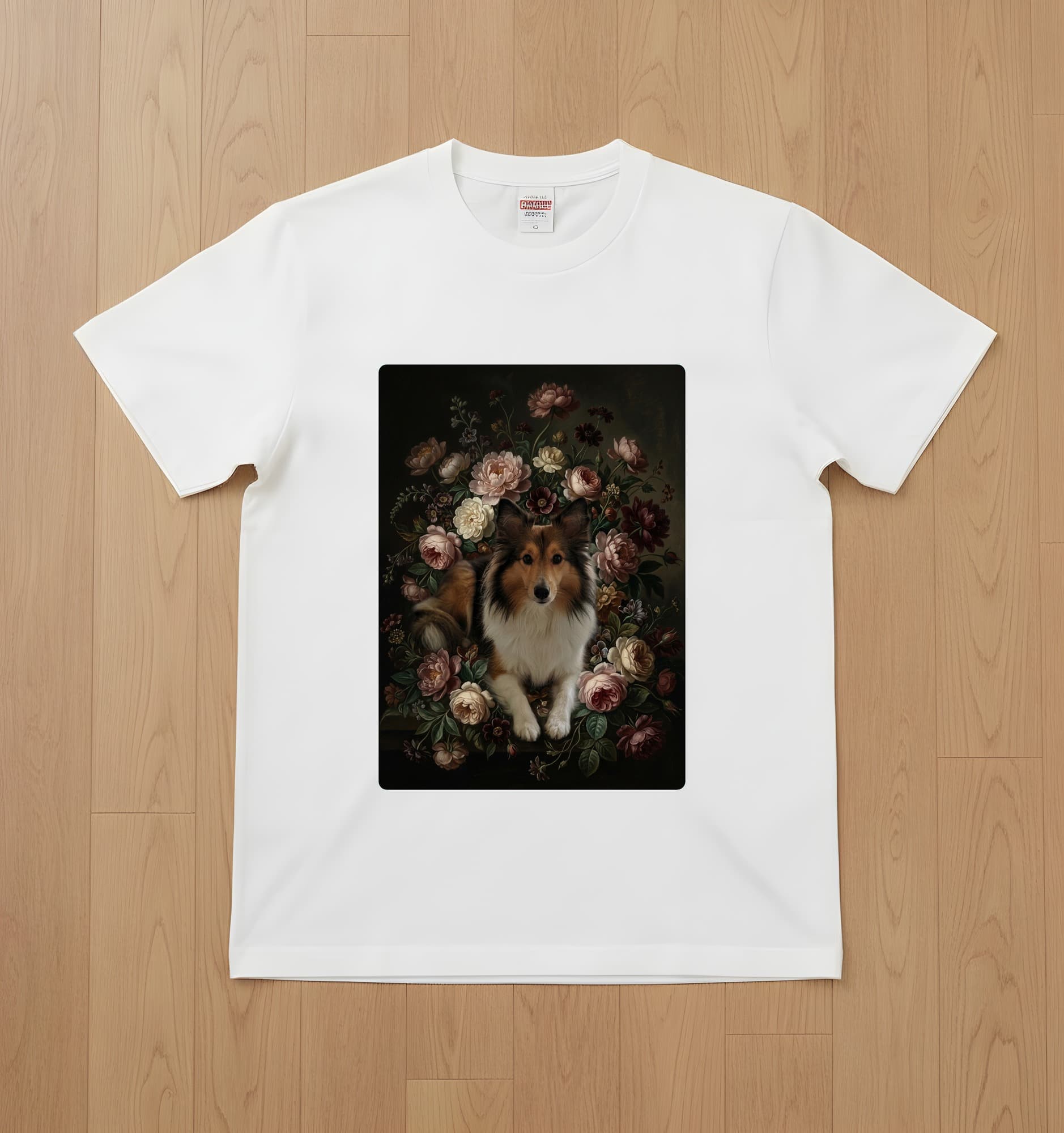 Shetland sheepdog Floral Oil-Painting Floral T-Shirt (White)