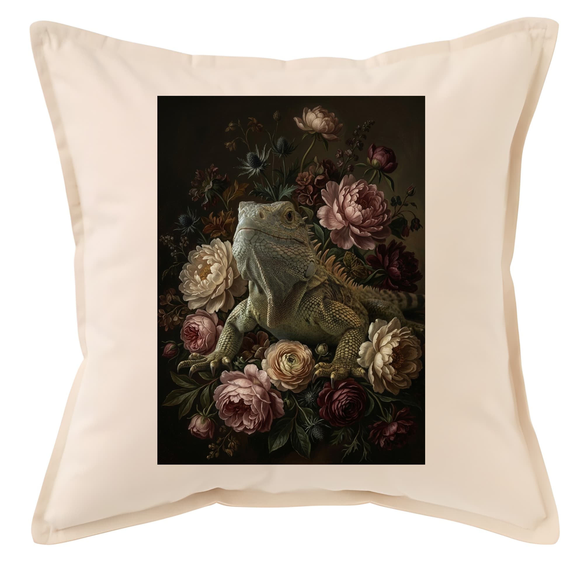 Spiny-tailed Iguana Floral Oil-Painting Floral Cushion