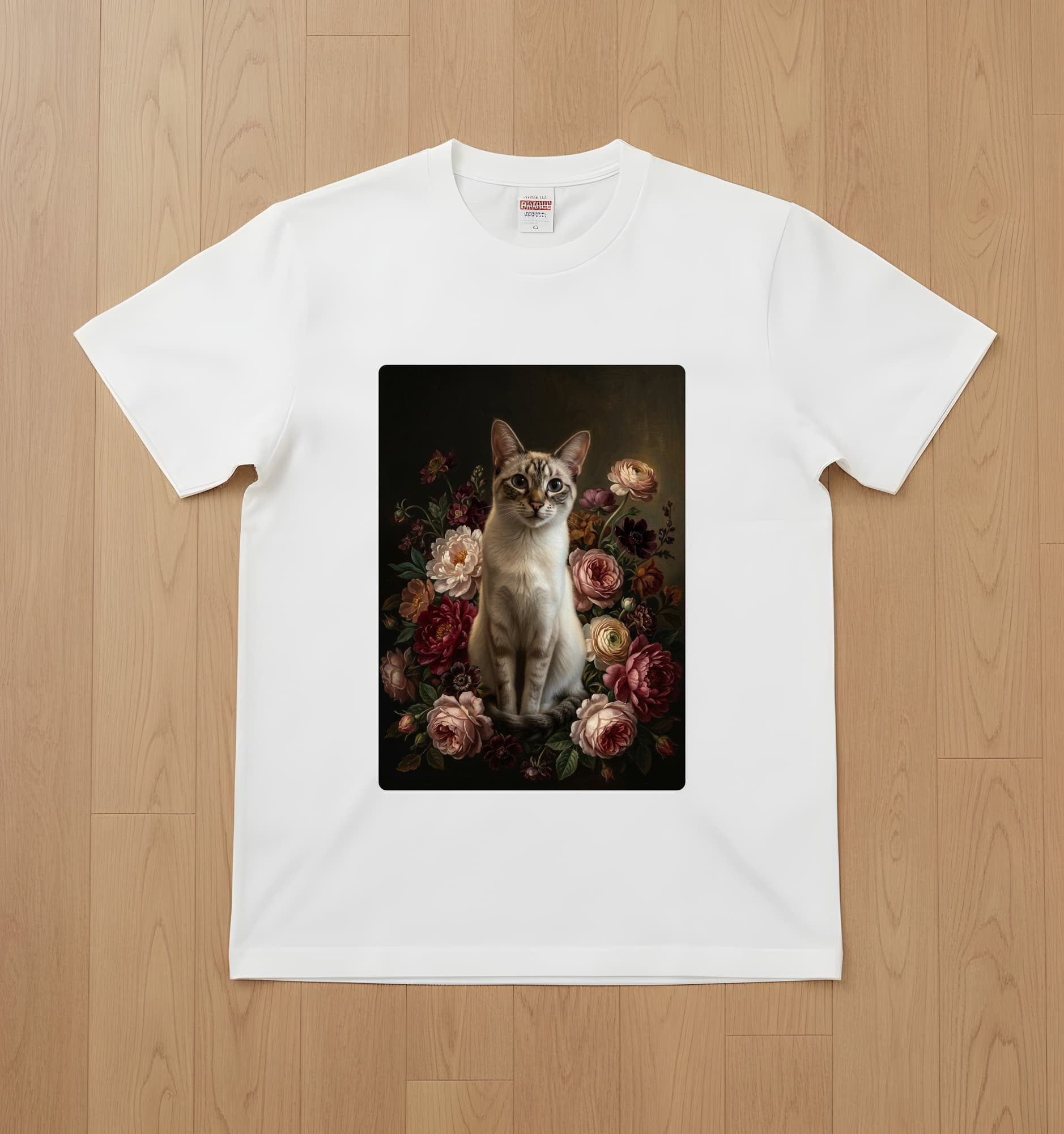 Balinese Floral Oil-Painting Floral T-Shirt (White)