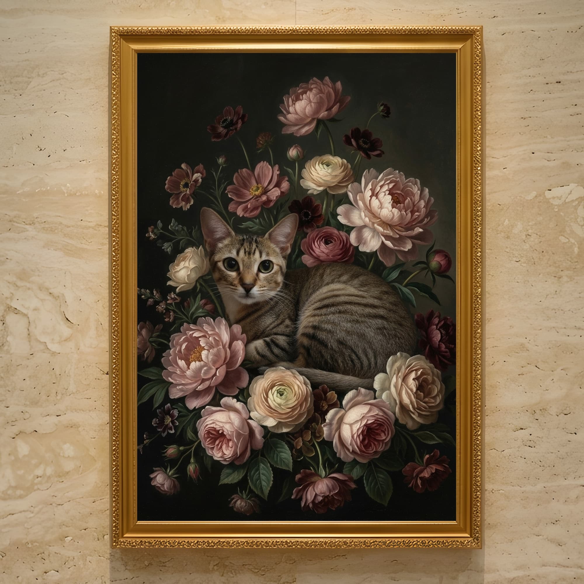 シンガプーラの花の油絵風アート花柄額装プリント(A3サイズ)