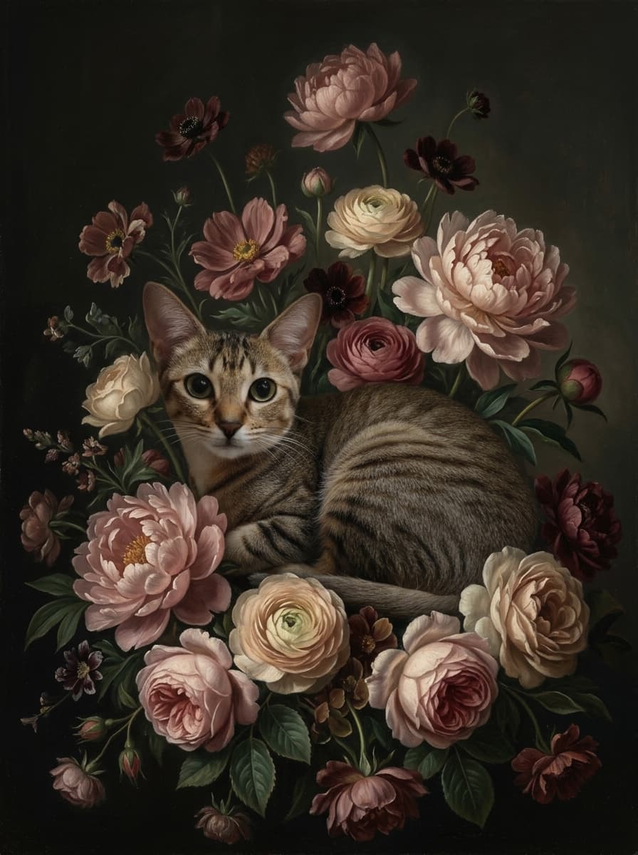 シンガプーラの花の油絵風アート花柄額装プリント(A3サイズ) 4