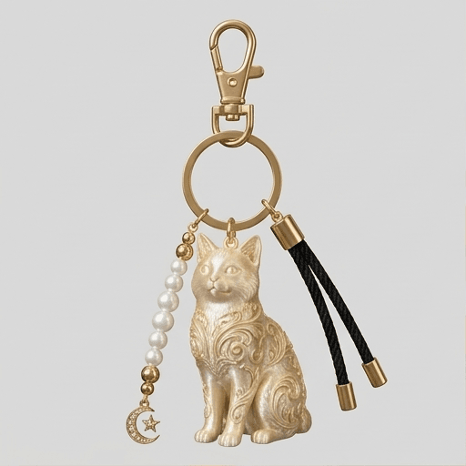ジャパニーズボブテイルのルネサンス肖像画キーホルダー(シルクゴールド)