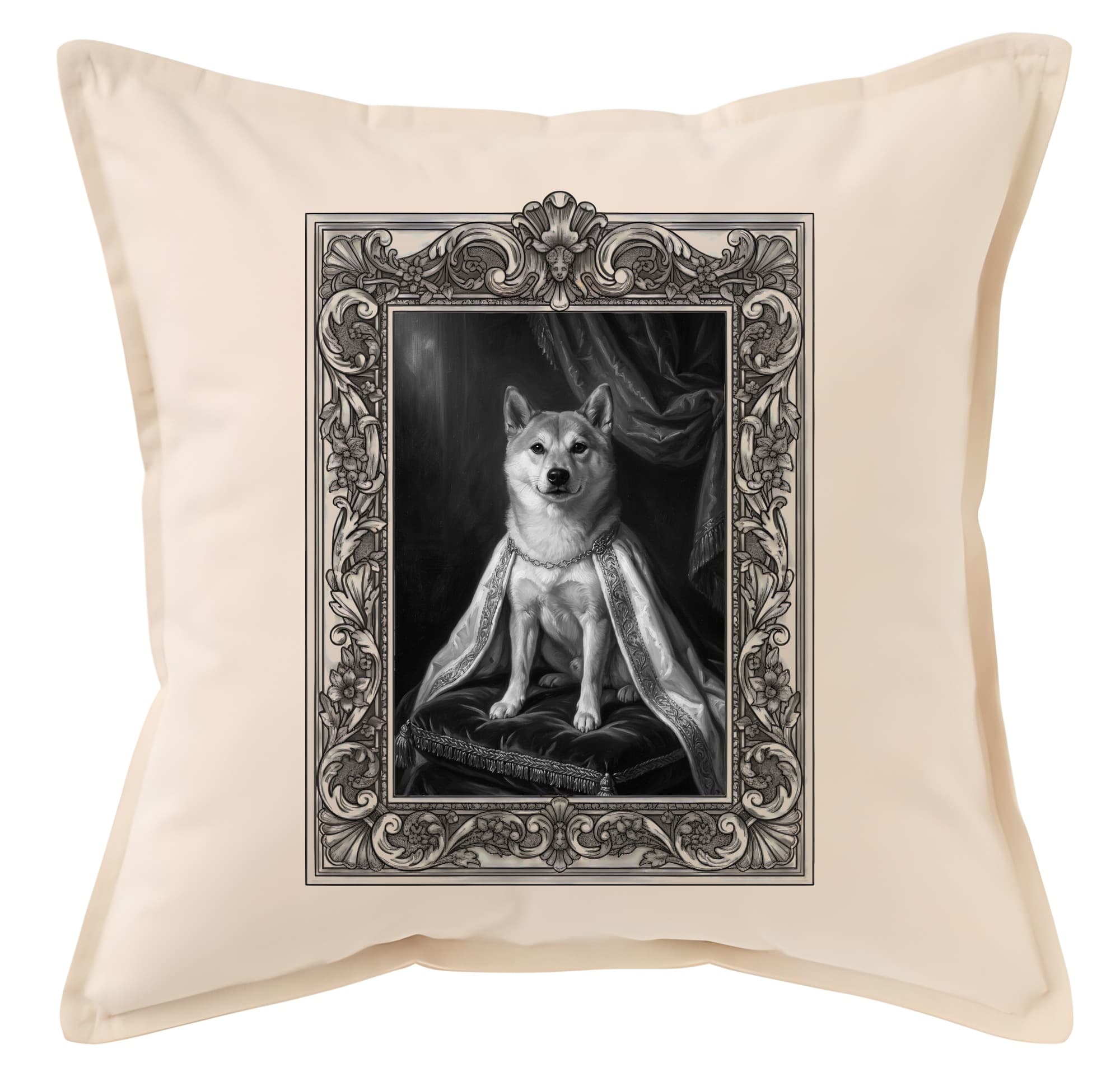 Shiba Inu Renaissance Portrait Throw Cushion (Framed Design)