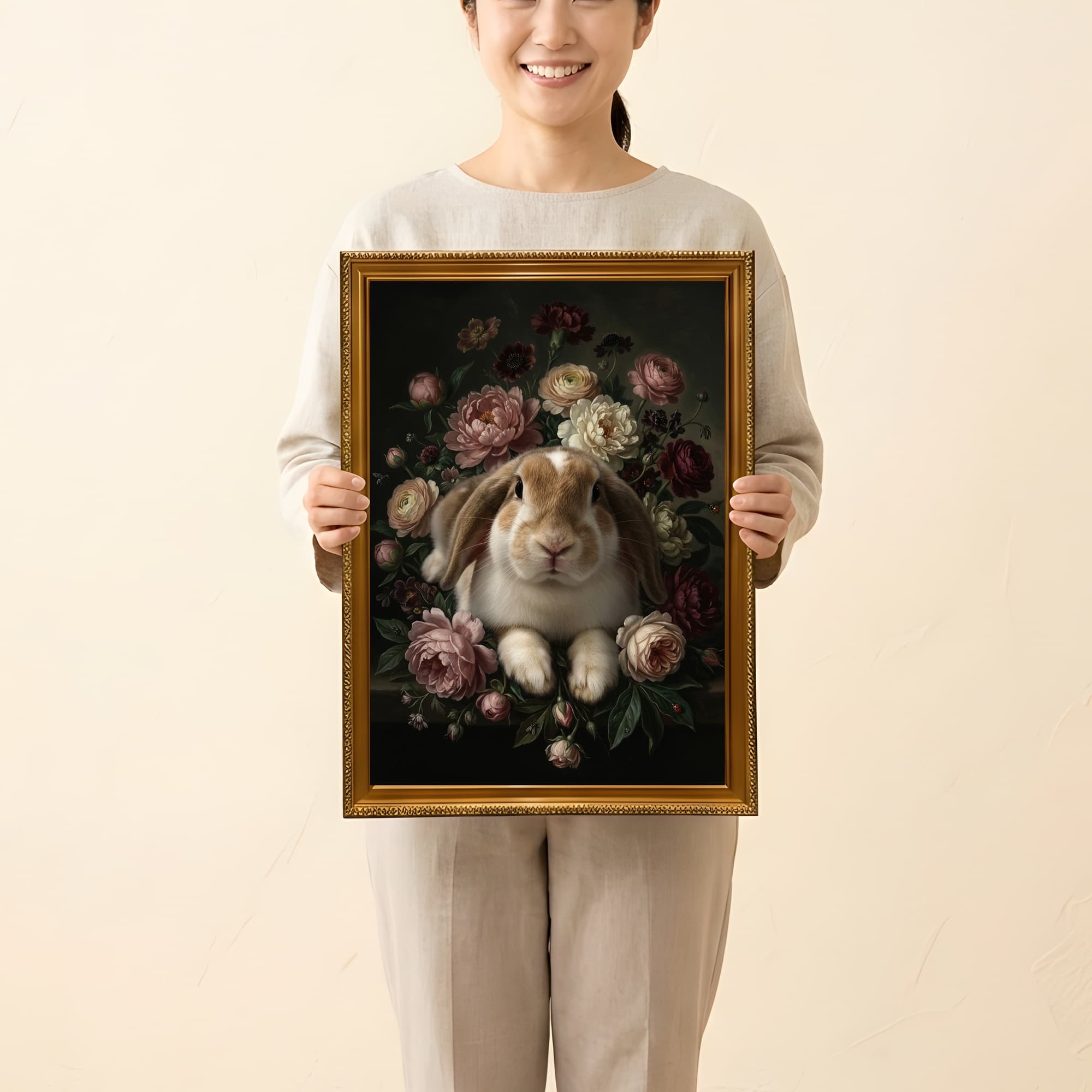 フレンチロップの花の油絵風アート花柄額装プリント(A3サイズ) 2
