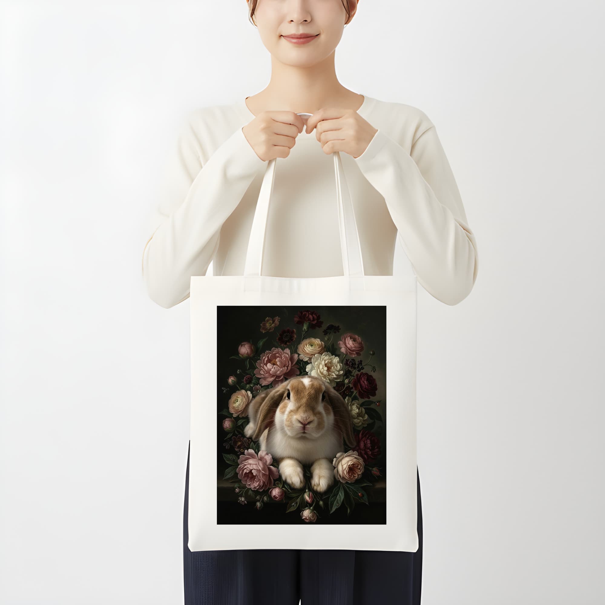 French Lop Floral Oil-Painting Floral Tote Bag 3
