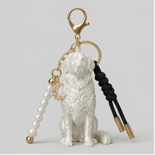 バーニーズマウンテンドッグのルネサンス肖像画キーホルダー(シルクホワイト)