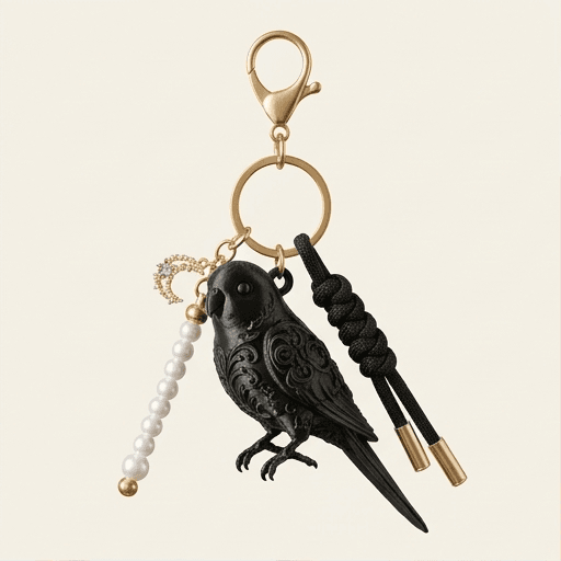 サザナミインコのルネサンス肖像画キーホルダー(シルクブラック)