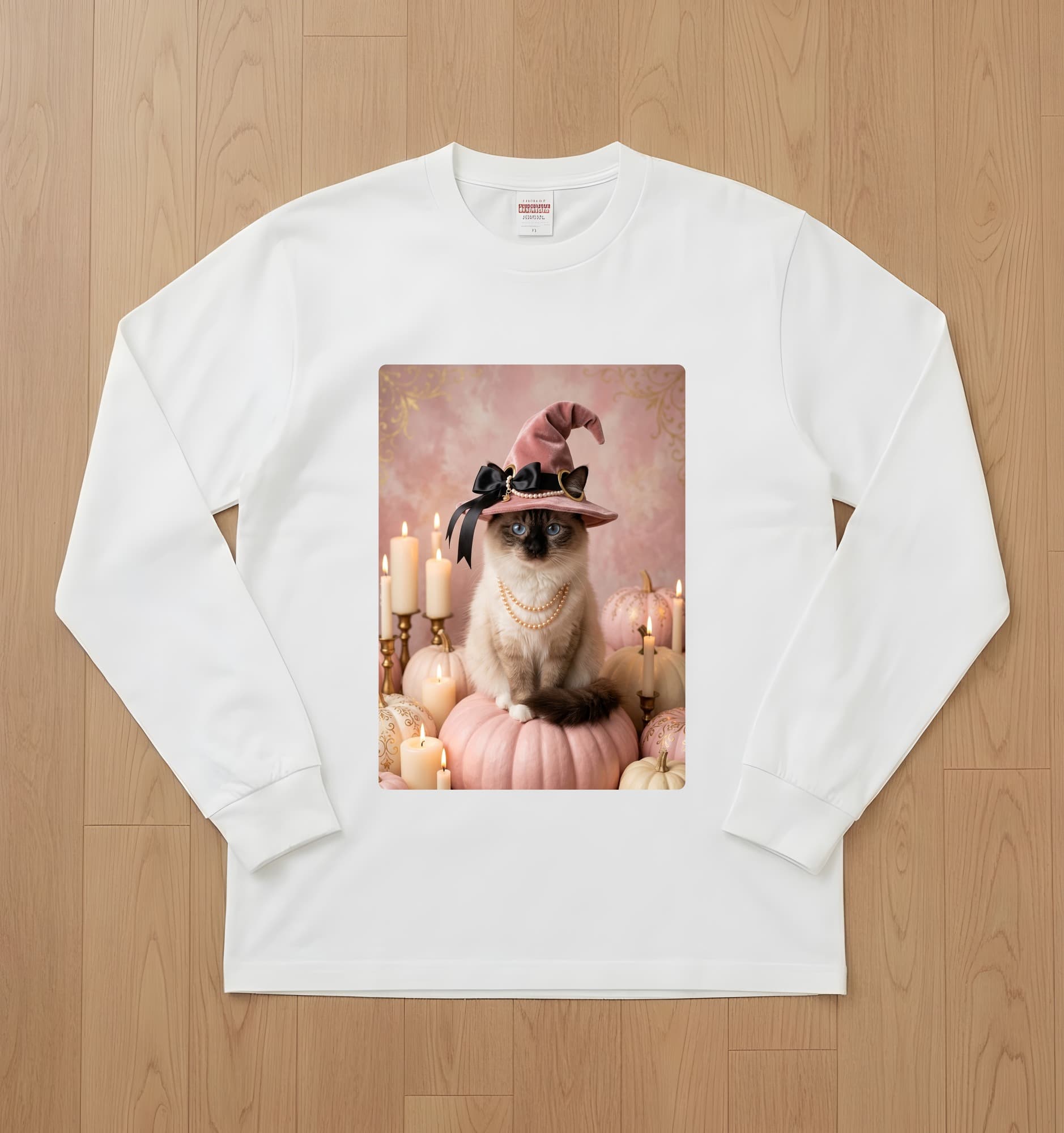 Birman Pumpkin & Candlelight Oil-Painting Halloween Long Sleeve T-Shirt (White)