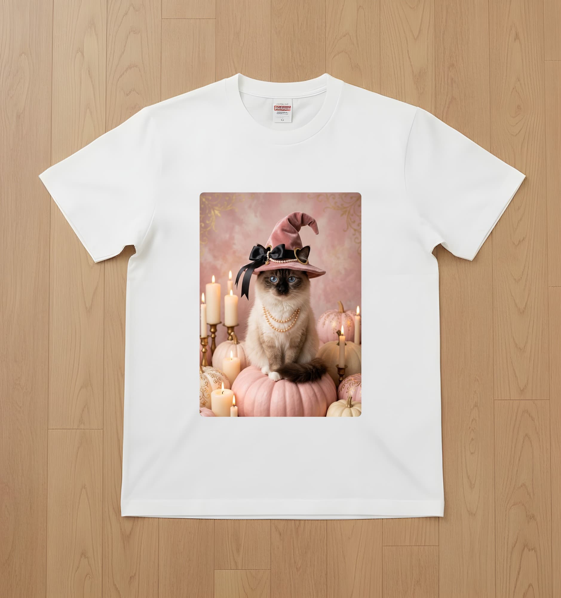 Birman Pumpkin & Candlelight Oil-Painting Halloween T-Shirt (White)