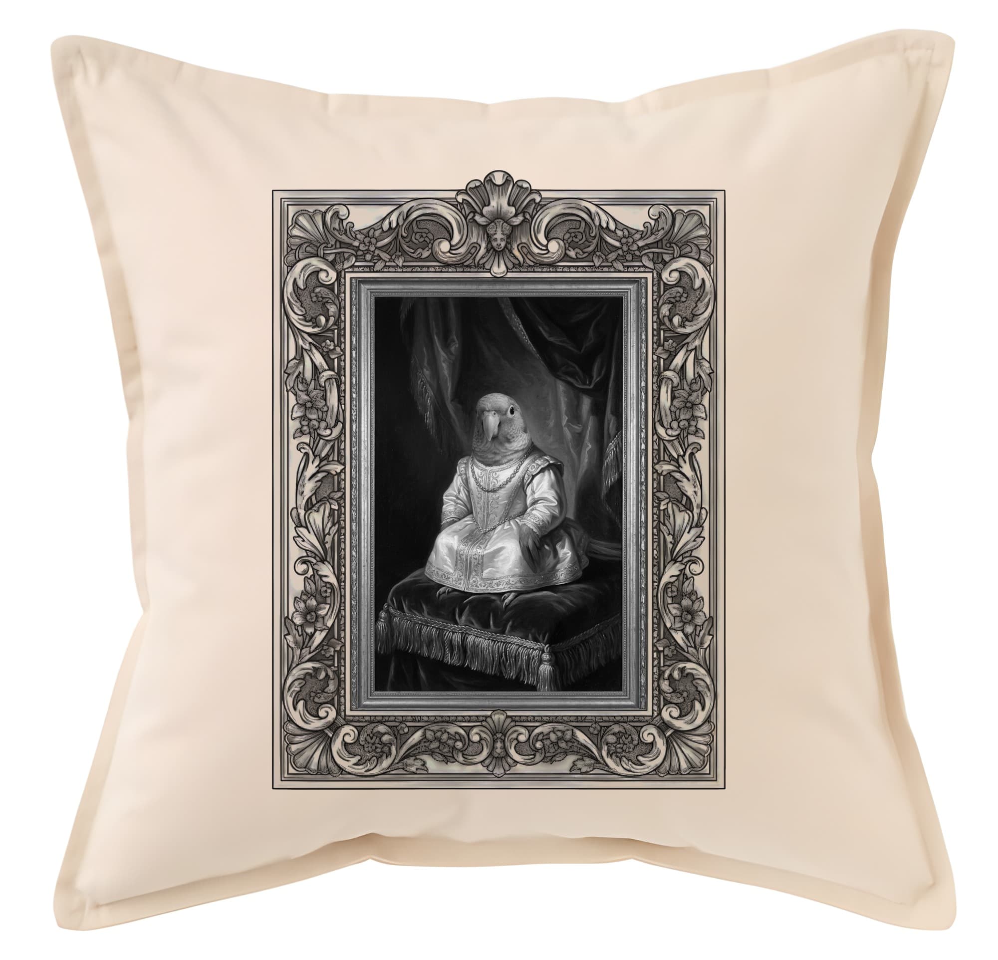 Quaker Parrot Renaissance Portrait Throw Cushion (Framed Design)