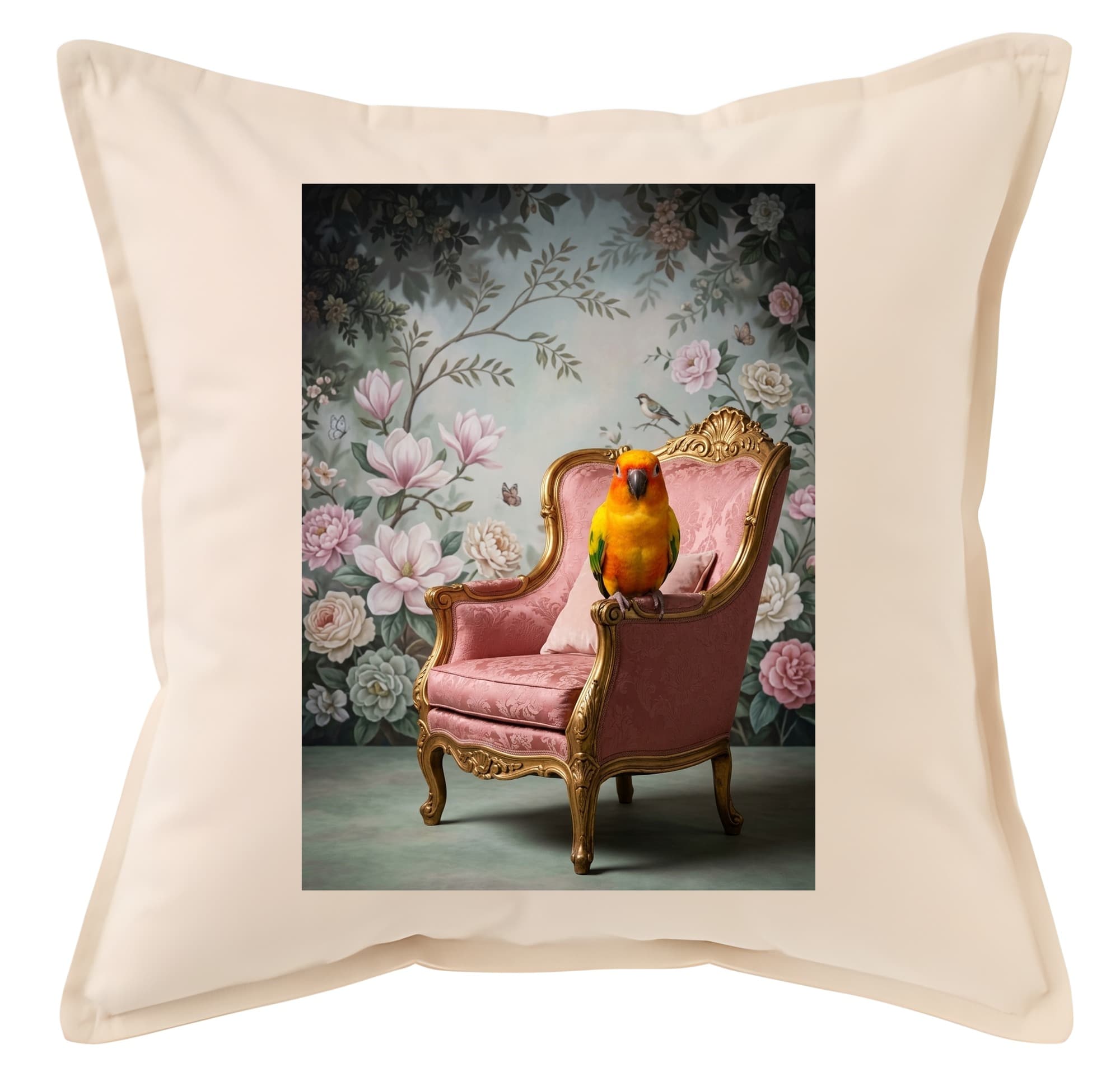 Sun Conure Shabby Pink Oil-Painting Rococo Cushion