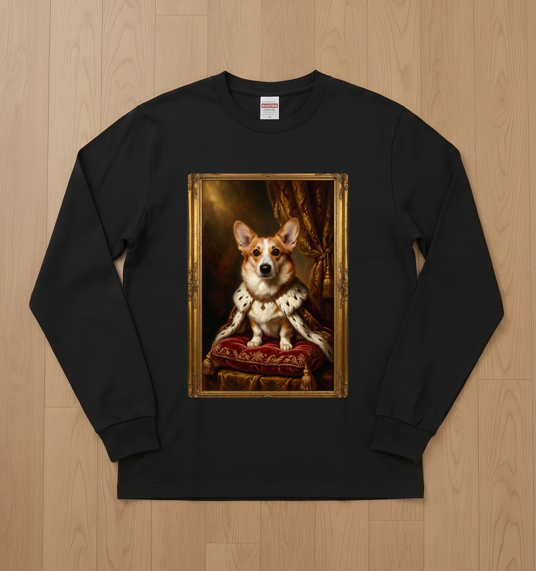 Pembroke Welsh corgi Renaissance Portrait Long Sleeve T-Shirt (Black)