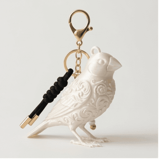 文鳥・ブンチョウのルネサンス肖像画キーホルダー(シルクホワイト)