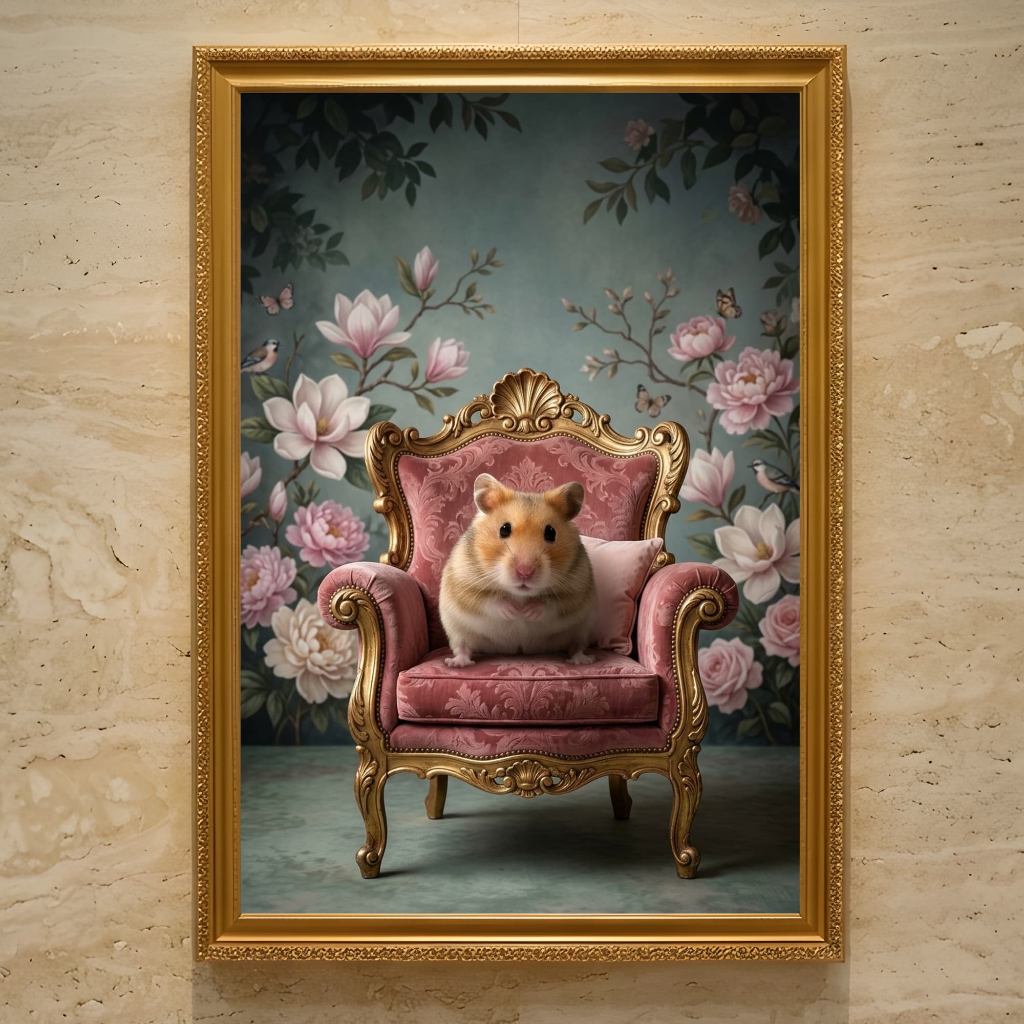 Kinkuma hamster Shabby Pink Oil-Painting Rococo Framed Art Print (A3)