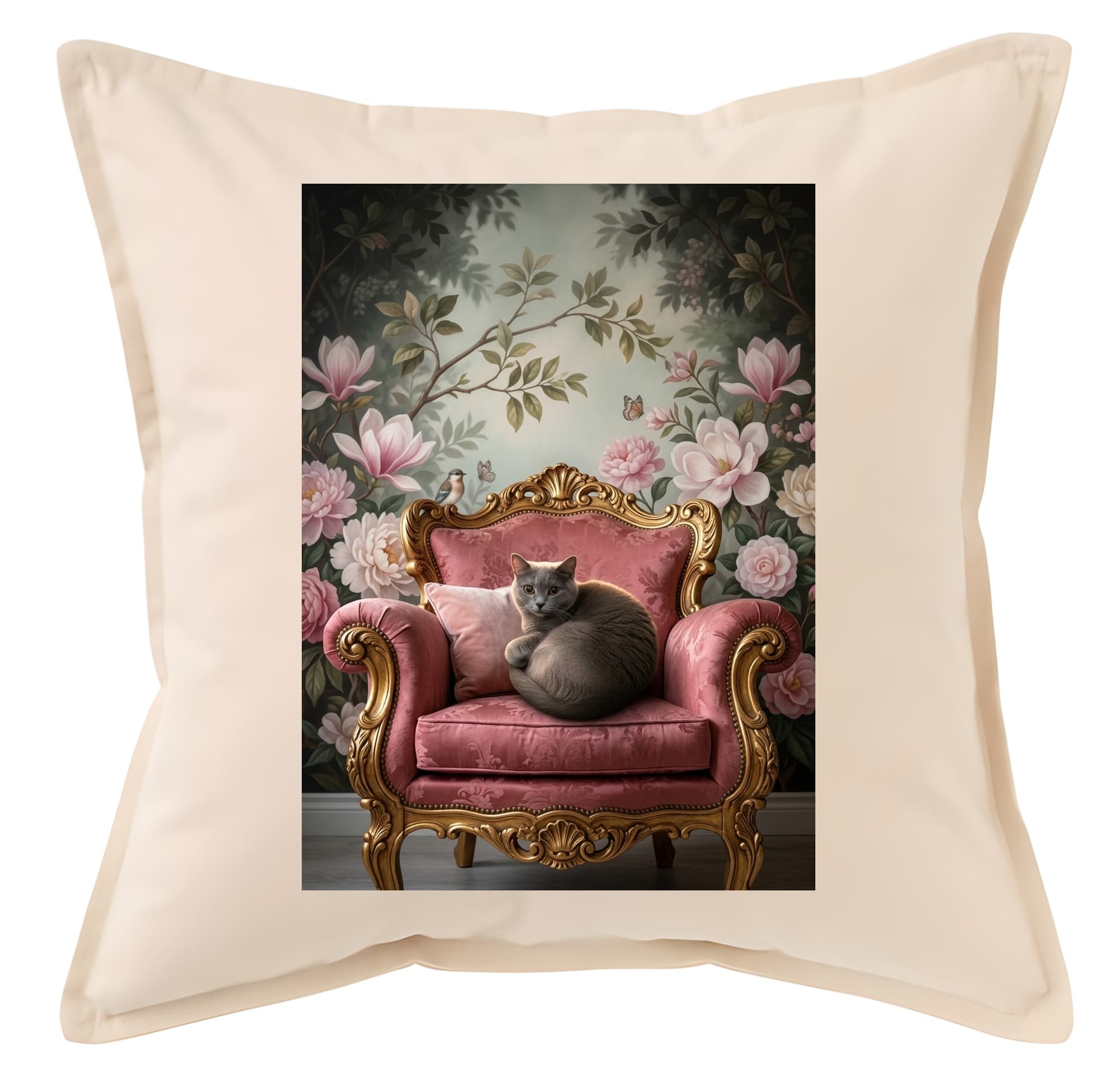 British Shorthair Shabby Pink Oil-Painting Rococo Cushion