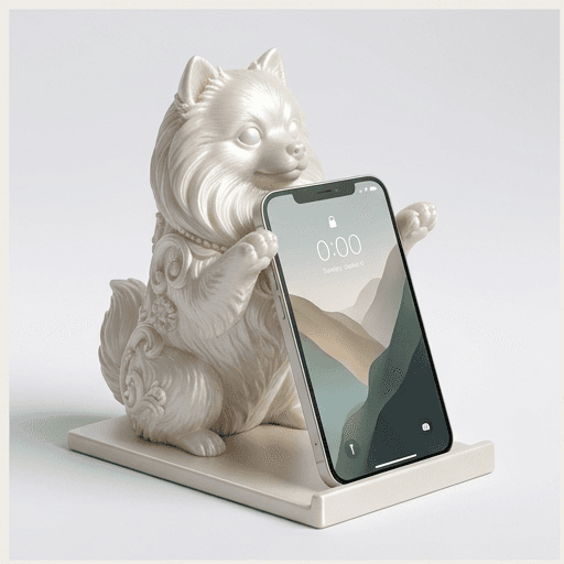 ポメラニアンのルネサンス肖像画スマホスタンド(シルクホワイト)