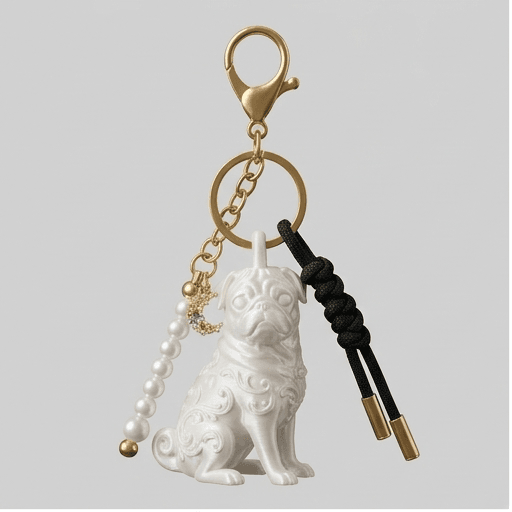 pug Renaissance Portrait Keychain (Pearl White)