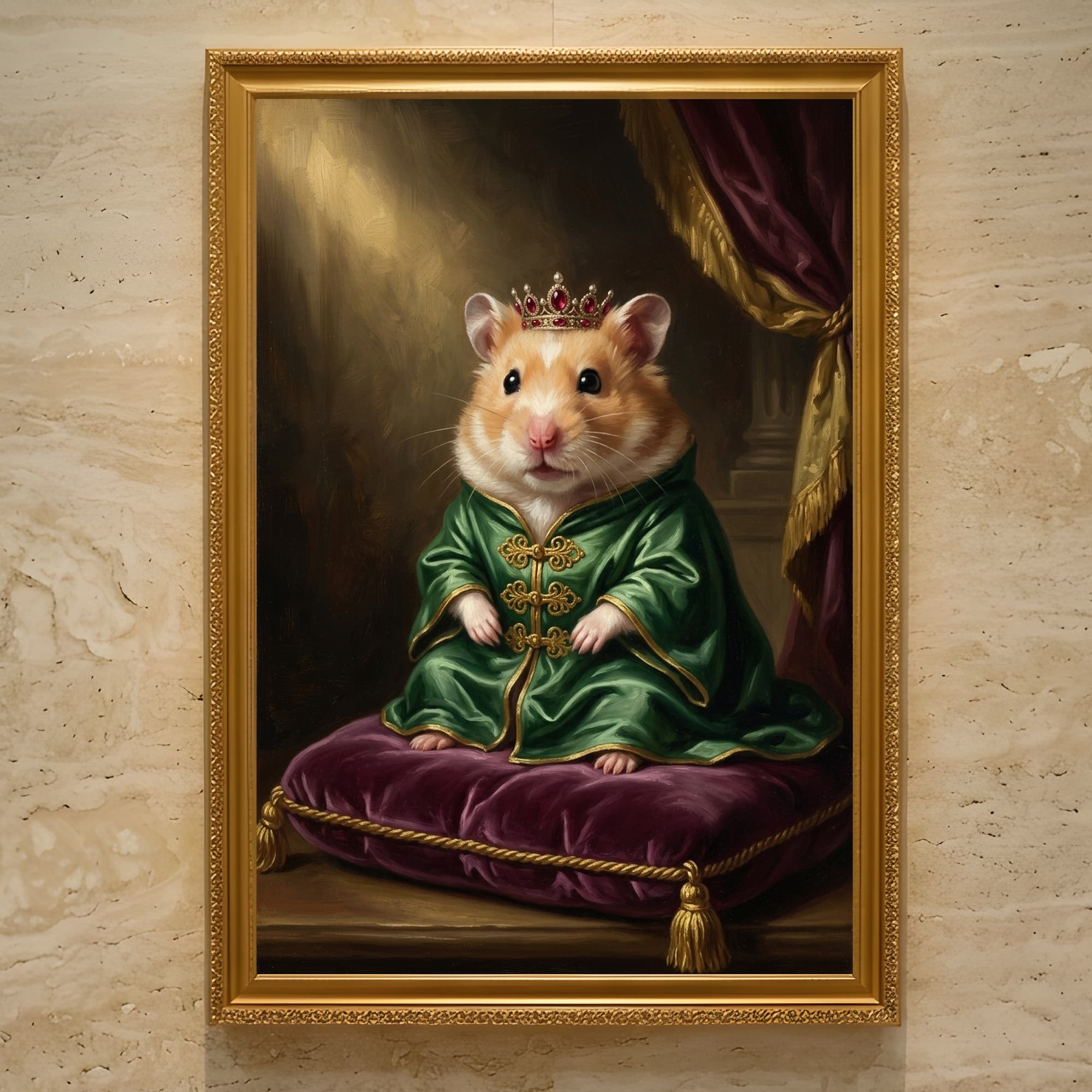 プディングハムスターのルネサンス肖像画額装プリント(A3サイズ)