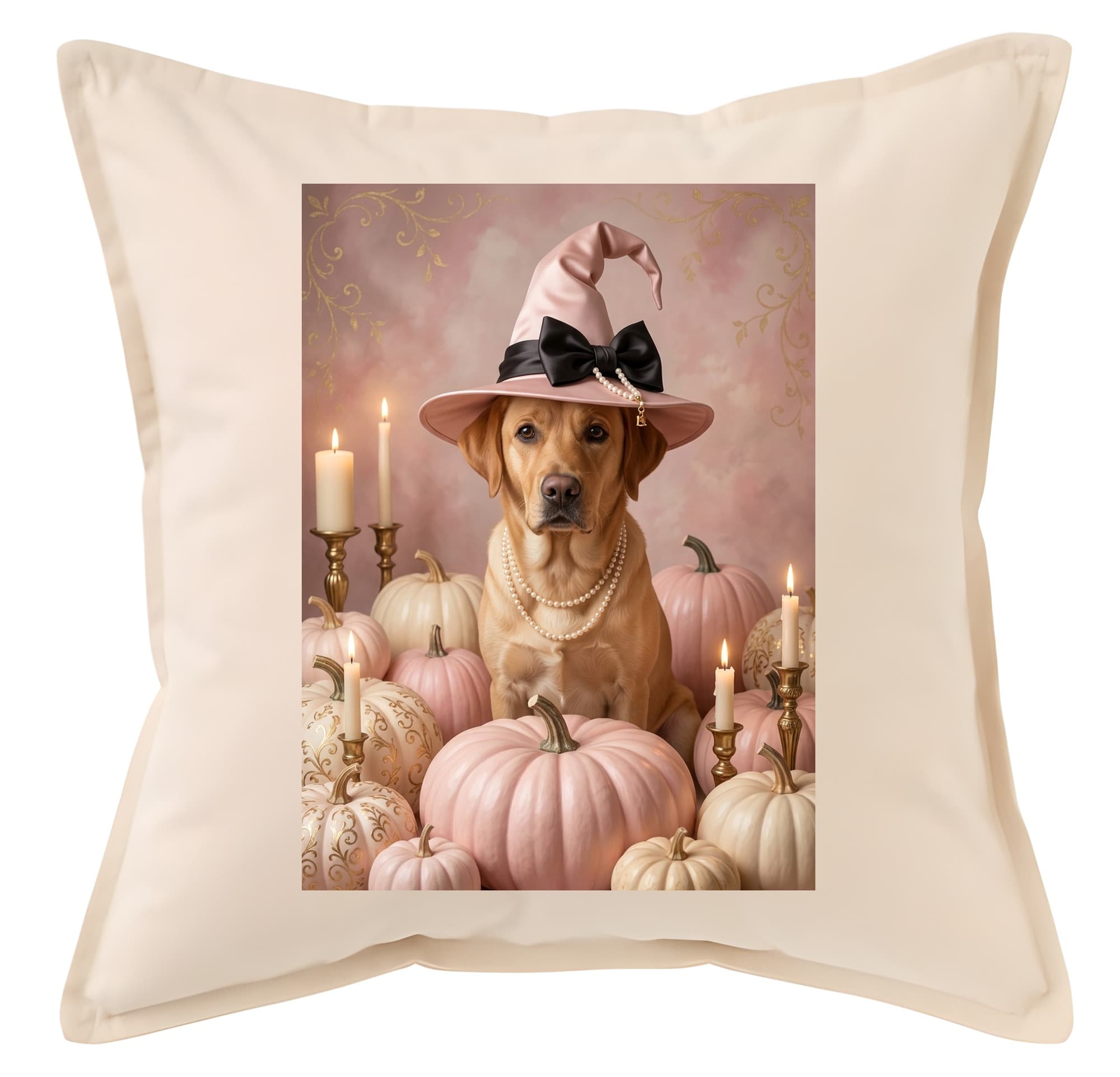 Labrador retriever Pumpkin & Candlelight Oil-Painting Halloween Cushion
