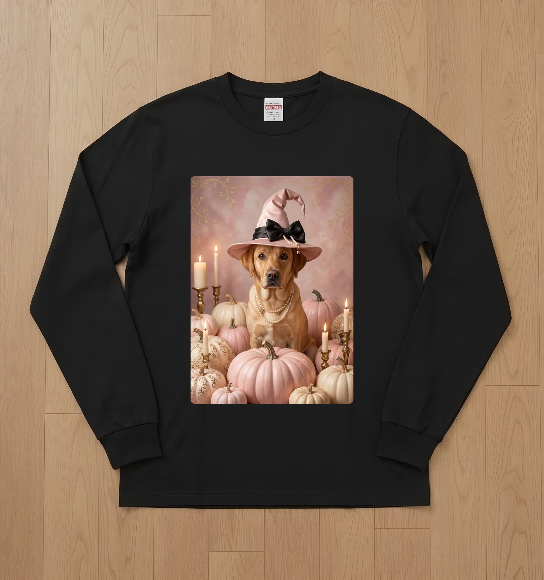 Labrador retriever Pumpkin & Candlelight Oil-Painting Halloween Long Sleeve T-Shirt (Black)