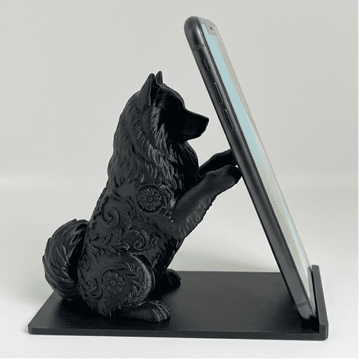 サモエドのルネサンス肖像画スマホスタンド(シルクブラック)