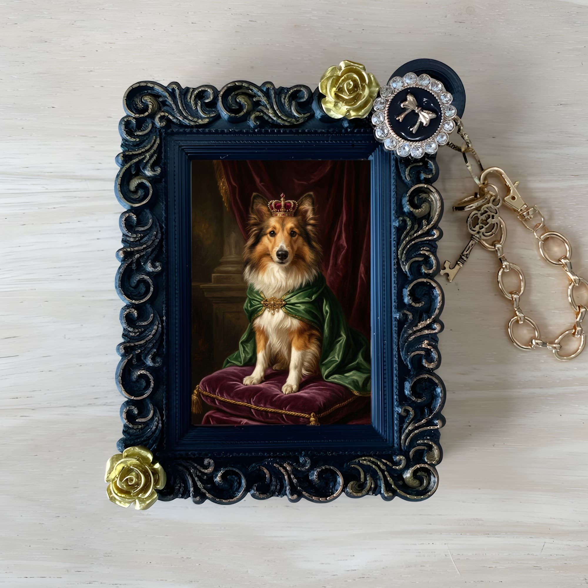 Shetland sheepdog Renaissance Portrait Bag Charm (Black)