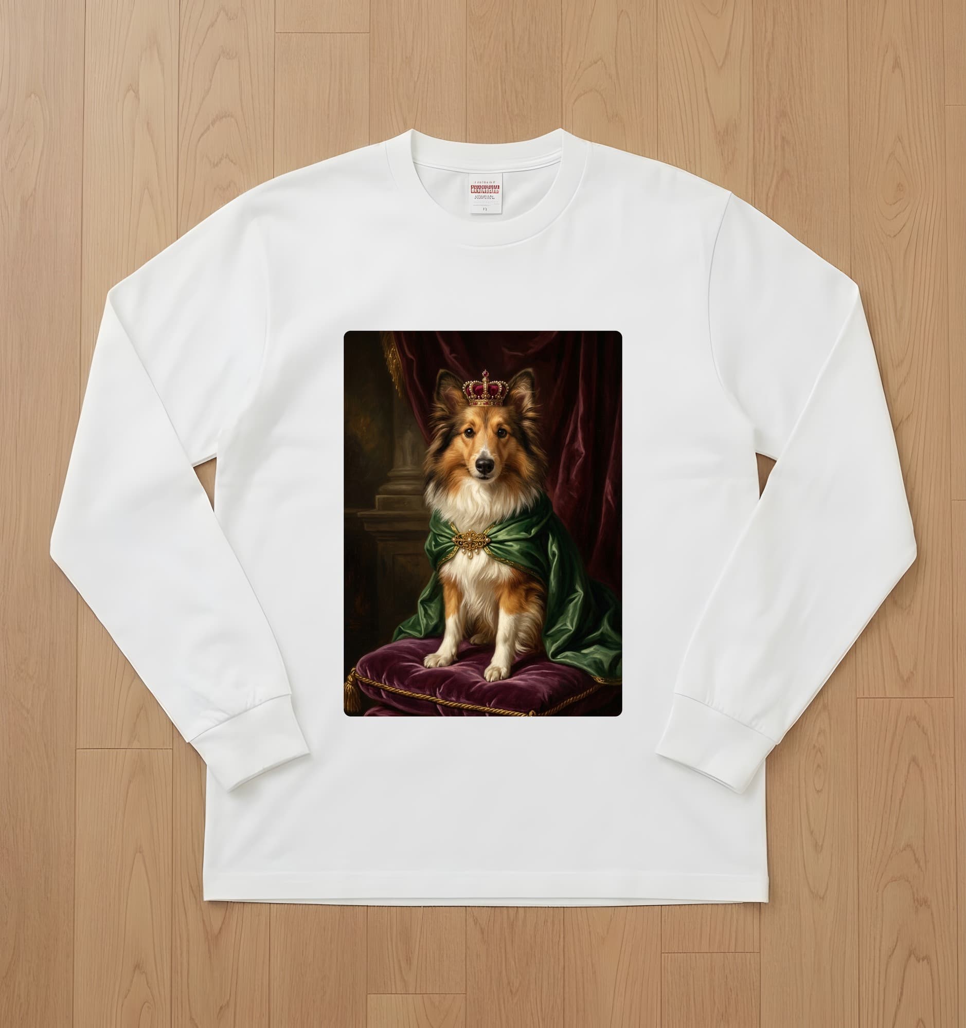 シェットランドシープドッグのルネサンス肖像画長袖Tシャツ(ホワイト)