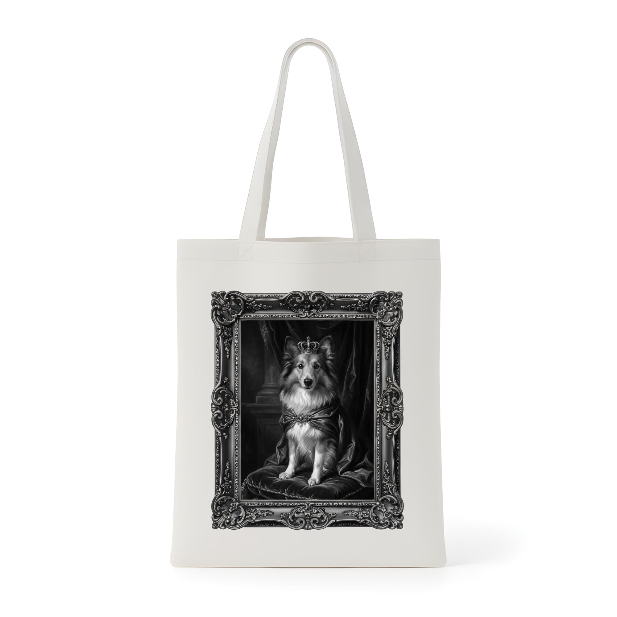 Shetland sheepdog Renaissance Portrait Tote Bag (Monochrome Print, Framed Design)