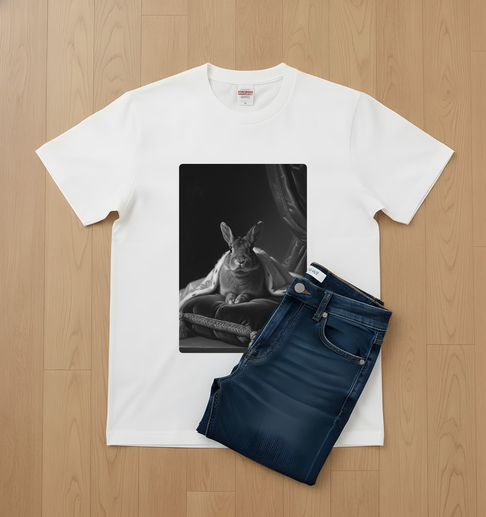 ミニレッキスのルネサンス肖像画Tシャツ(ブラック・カラープリント・額縁なし) 2
