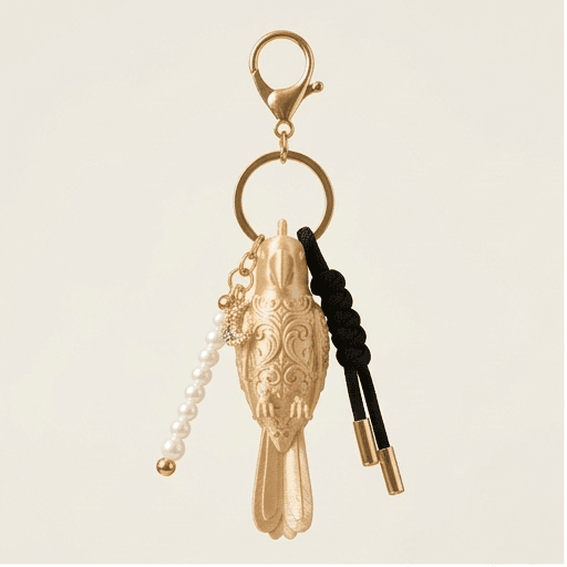 Eclectus Parrot Renaissance Portrait Keychain (Silky Gold)