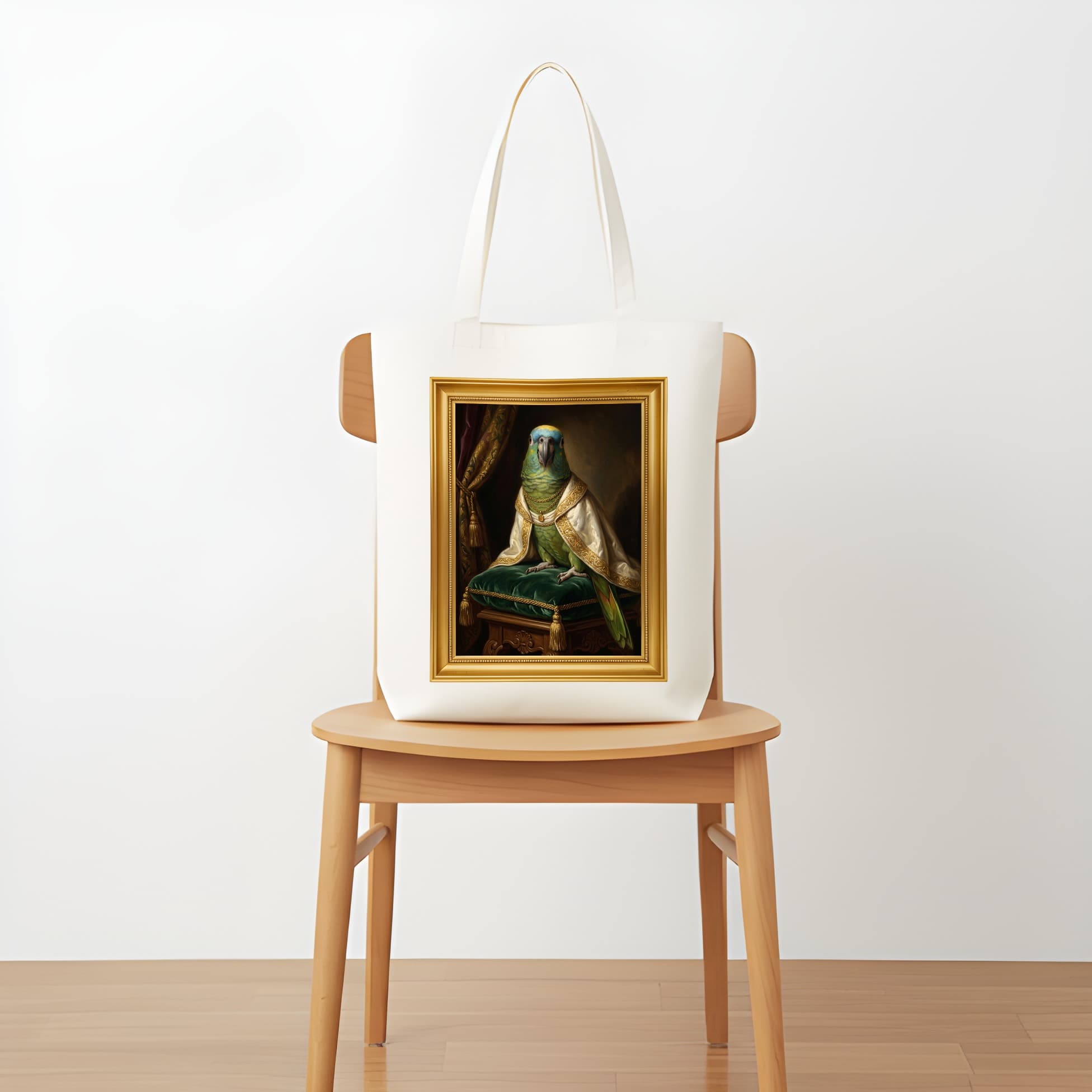 アオボウシインコのルネサンス肖像画トートバッグ(カラープリント・額縁デザインあり) 5