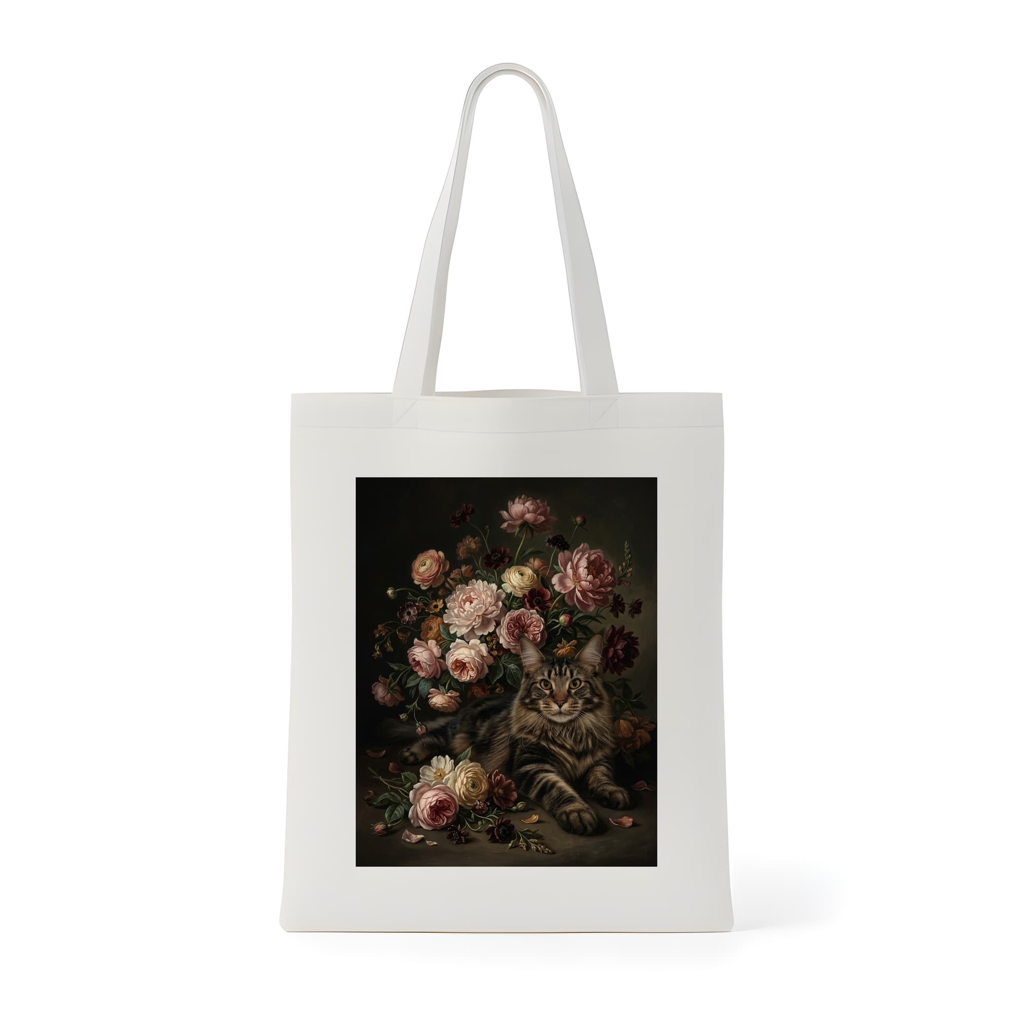 メインクーンの花の油絵風アート花柄トートバッグ