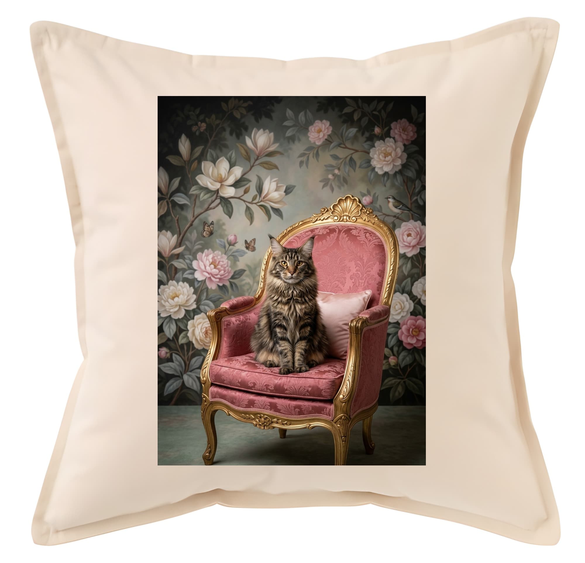 Maine Coon Shabby Pink Oil-Painting Rococo Cushion