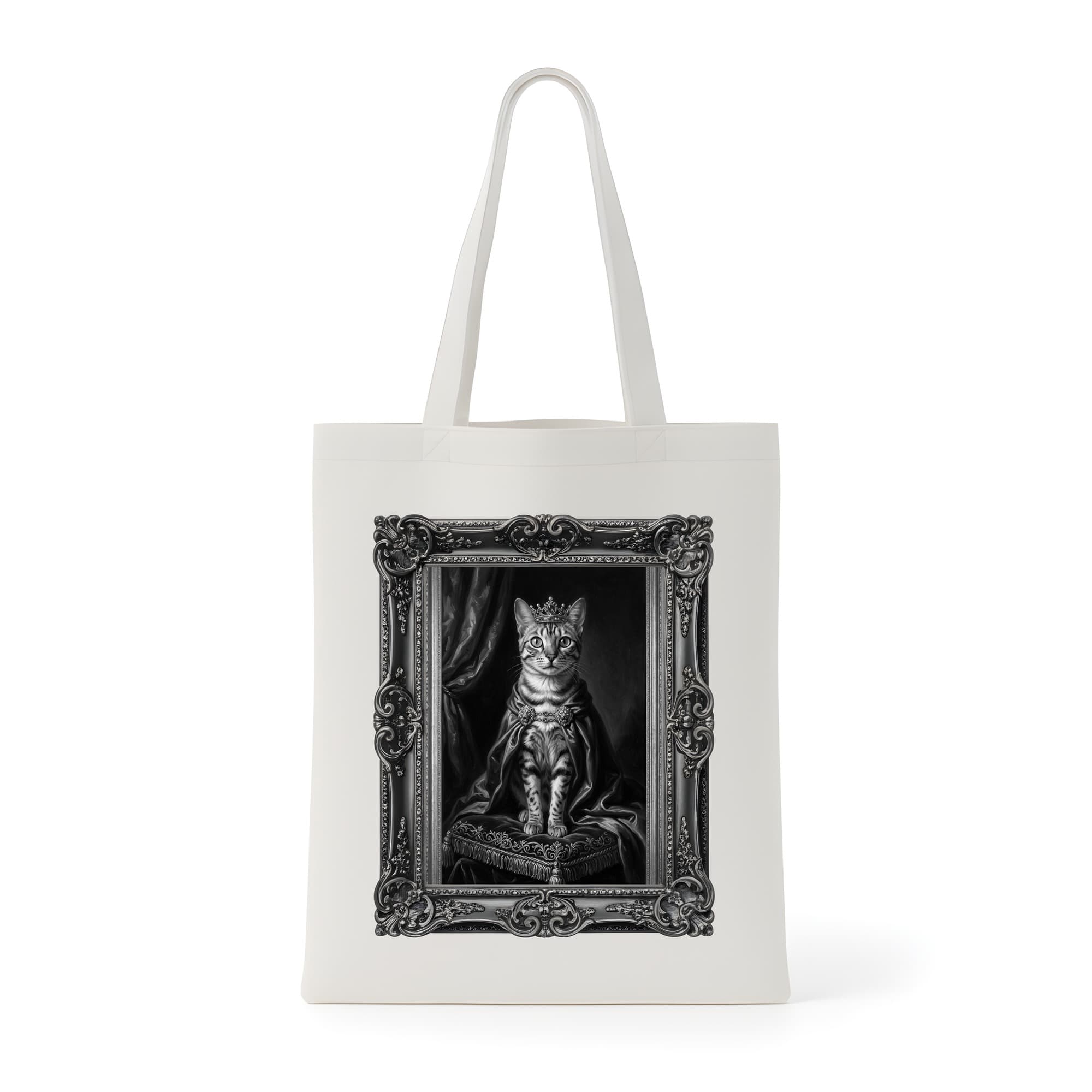 Egyptian Mau Renaissance Portrait Tote Bag (Monochrome Print, Framed Design)