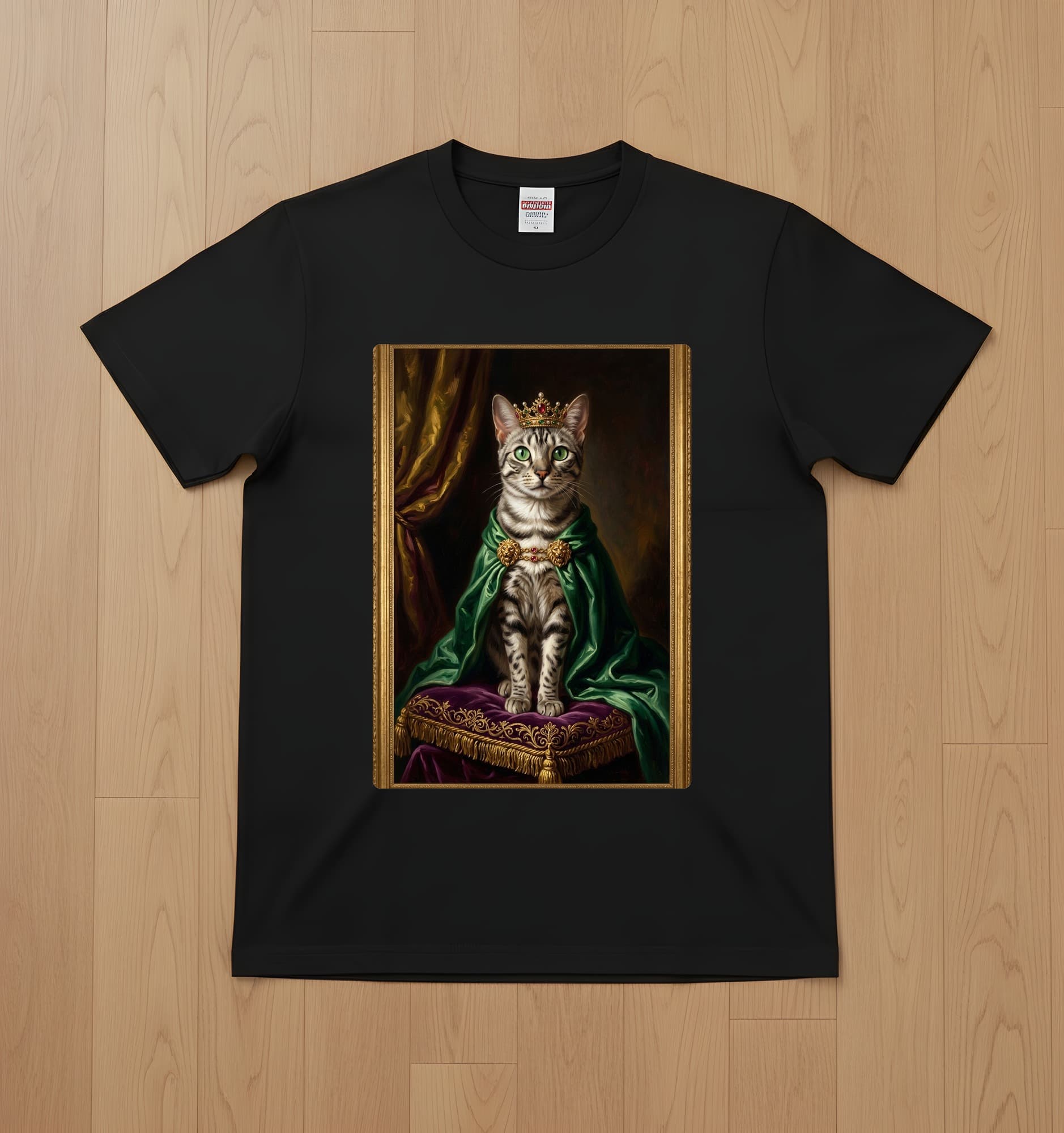 Egyptian Mau Renaissance Portrait T-Shirt (Black, Color Print, No Frame)