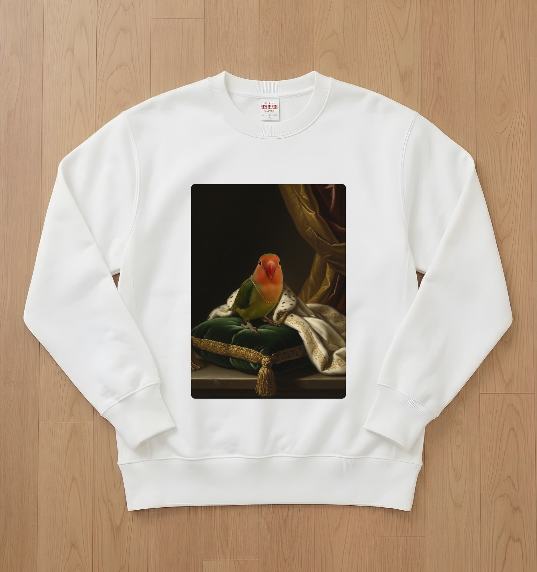 Peach-faced Lovebird Renaissance Portrait Sweatshirt (White)