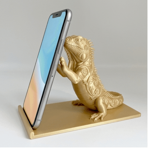 レッドイグアナのルネサンス肖像画スマホスタンド(シルクゴールド)