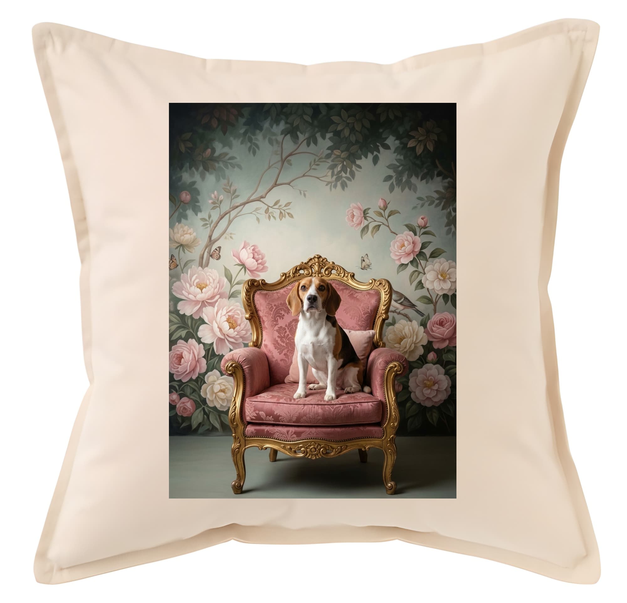 beagle Shabby Pink Oil-Painting Rococo Cushion