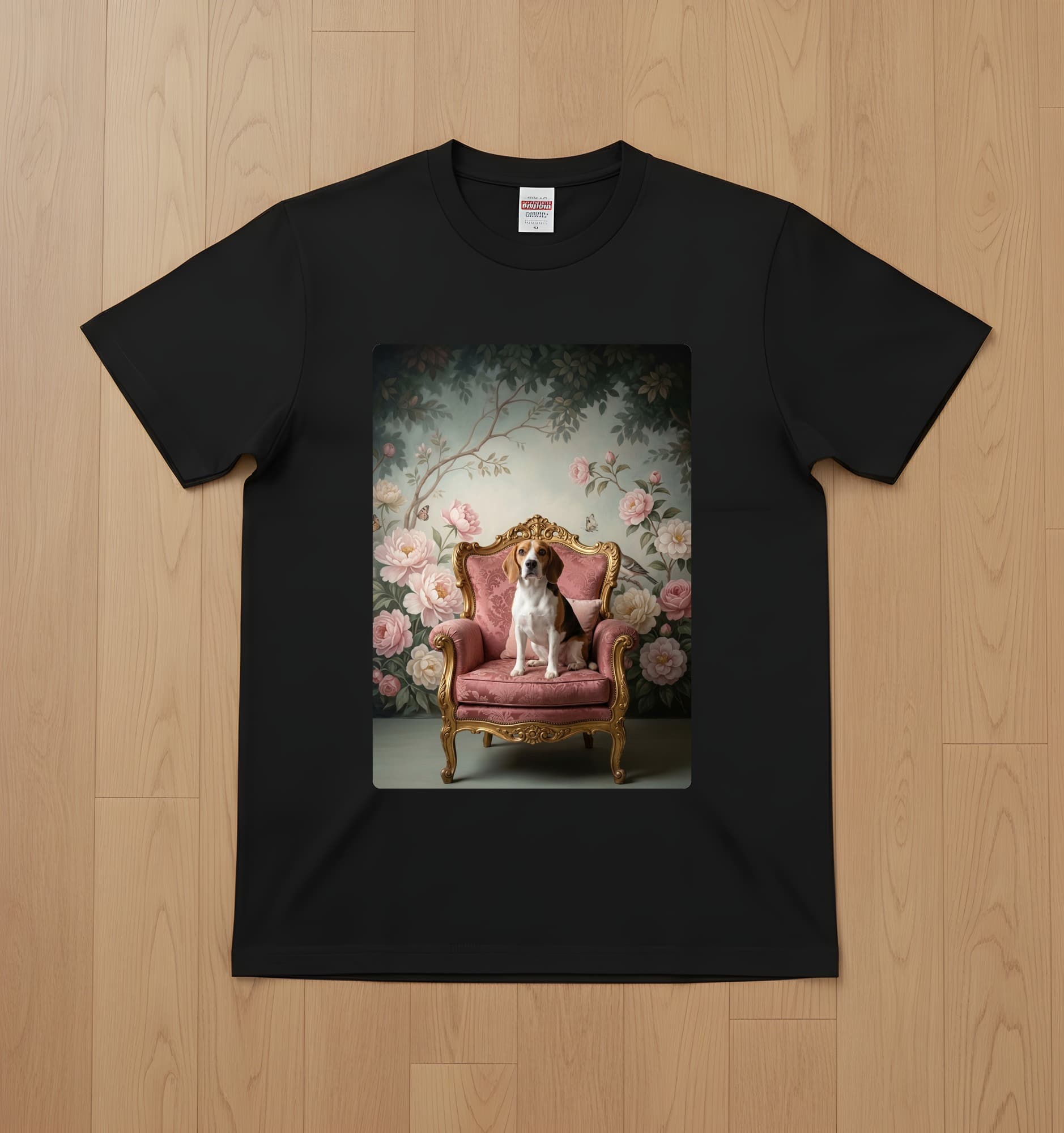 beagle Shabby Pink Oil-Painting Rococo T-Shirt (Black)