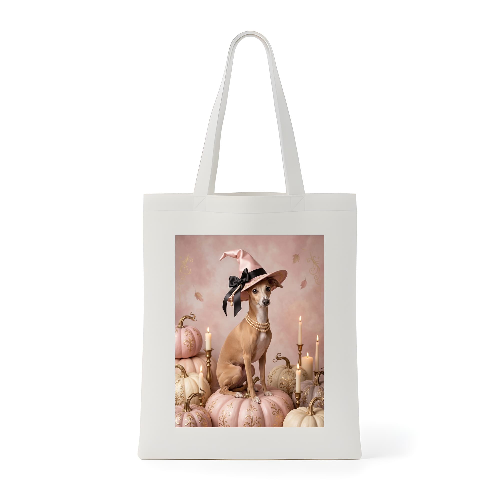 Italian greyhound Pumpkin & Candlelight Oil-Painting Halloween Tote Bag