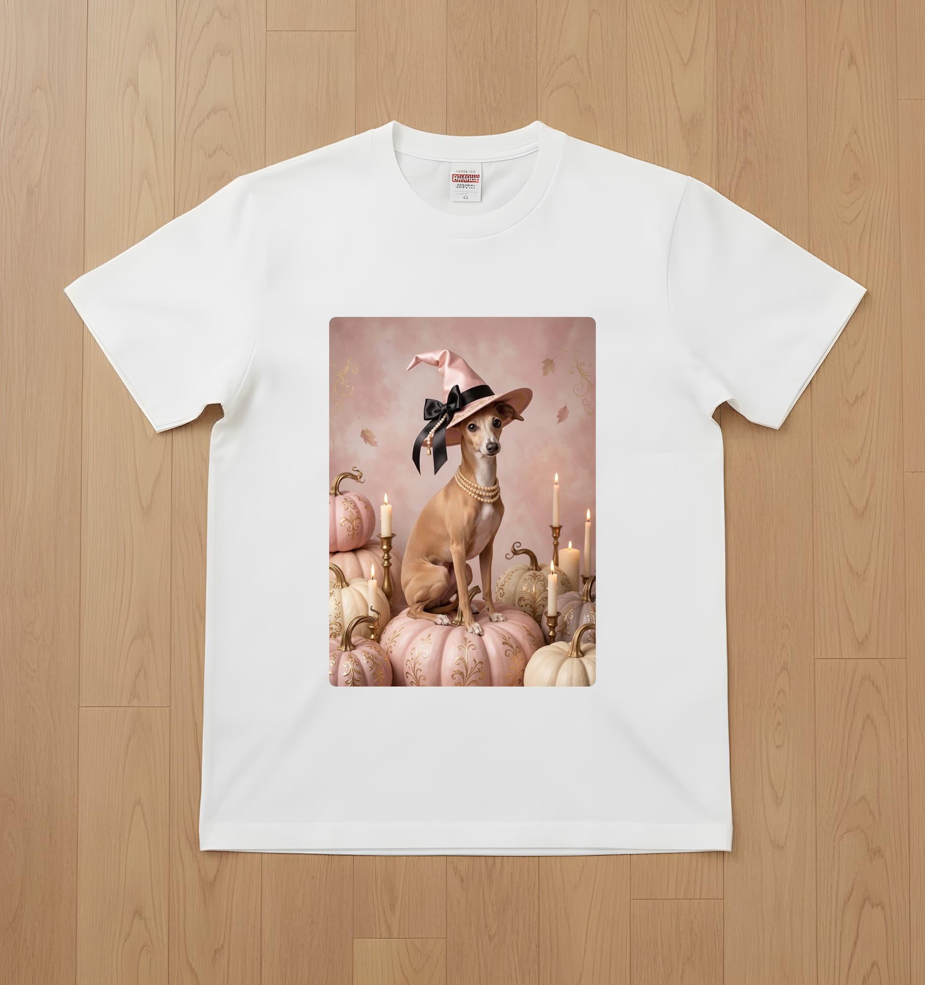 Italian greyhound Pumpkin & Candlelight Oil-Painting Halloween T-Shirt (White)