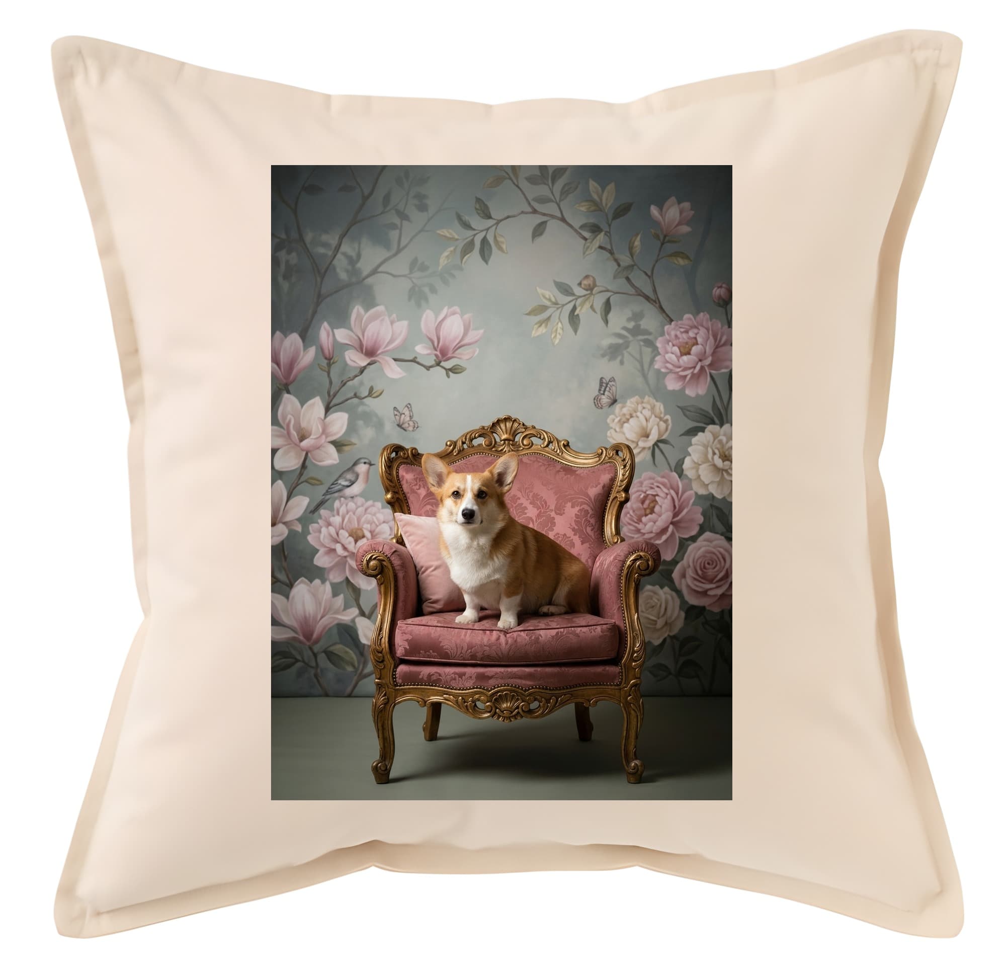 Pembroke Welsh corgi Shabby Pink Oil-Painting Rococo Cushion
