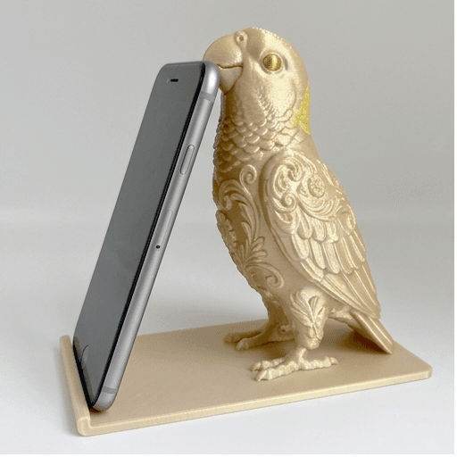 キエリボウシインコのルネサンス肖像画スマホスタンド(シルクゴールド)