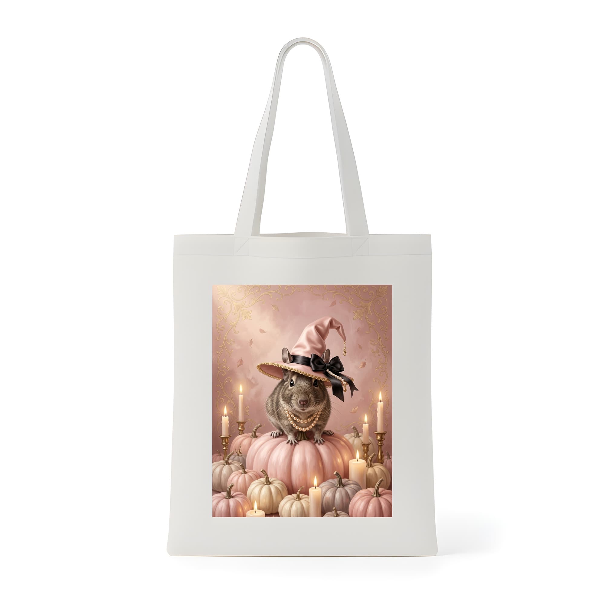 デグーのかぼちゃとキャンドルの油絵風アートハロウィントートバッグ