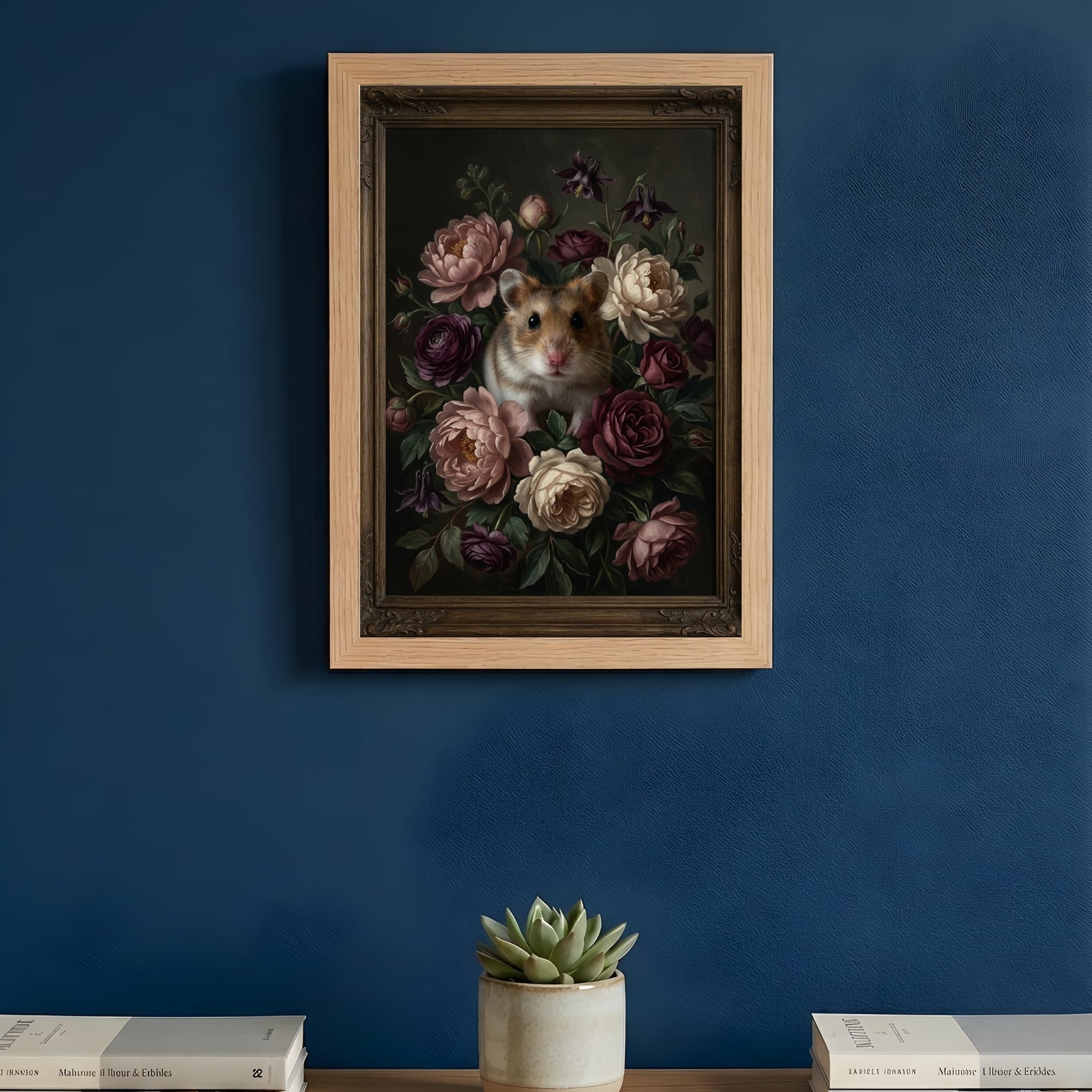 ロボロフスキーハムスターの花の油絵風アート花柄額装プリント(A4サイズ) 3