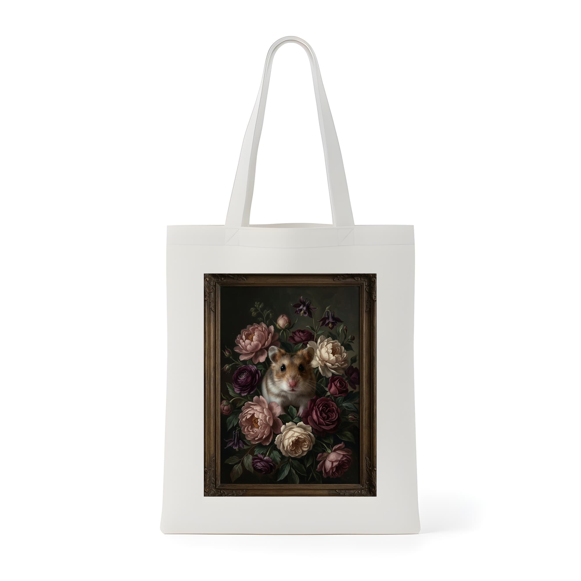 ロボロフスキーハムスターの花の油絵風アート花柄トートバッグ