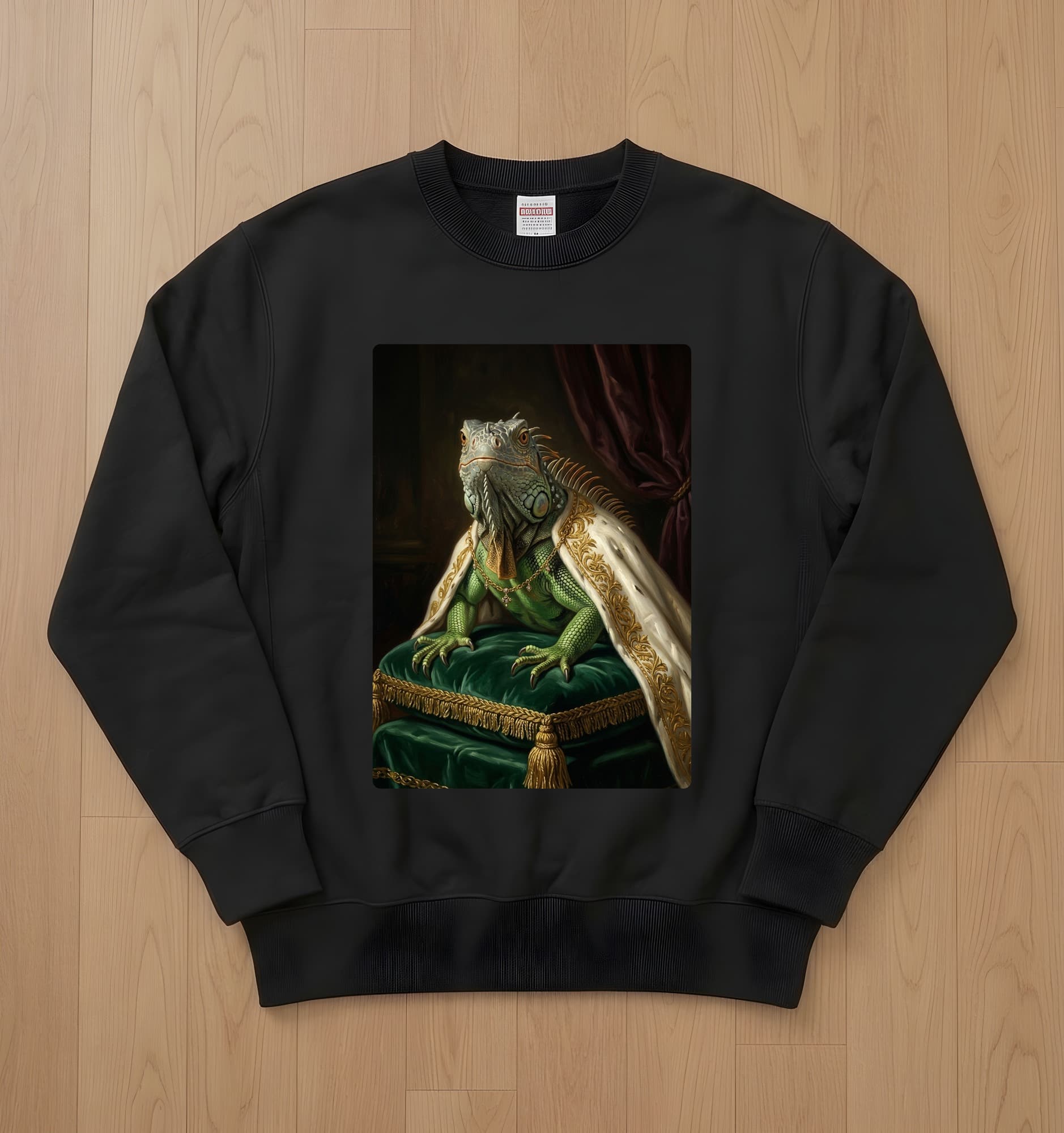Green Iguana Renaissance Portrait Sweatshirt (Black)